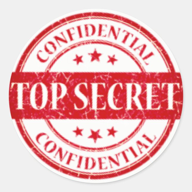 Top Secret Confidential Stamp White Stars Red Classic Round Sticker (Front)