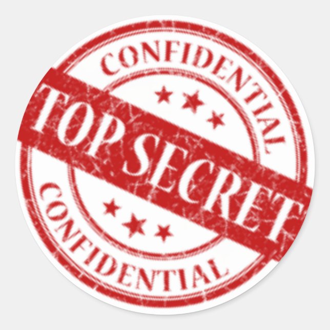 Top Secret Confidential Stamp White Stars Red Classic Round Sticker (Front)