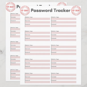 Top Secret Password Tracker Paper Sheet