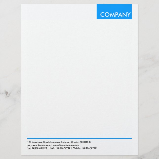 Top Tag - Blue 0099FF Personalised Letterhead (Front)