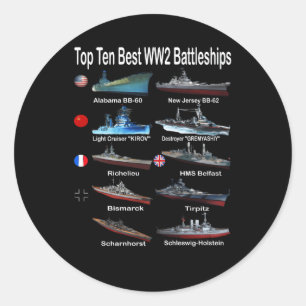 Top Ten Best Ww2 Battleships Naval Warships For Classic Round Sticker