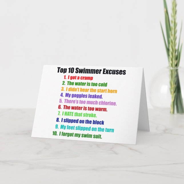 Top Ten Swimmers Excuses Card (Front)