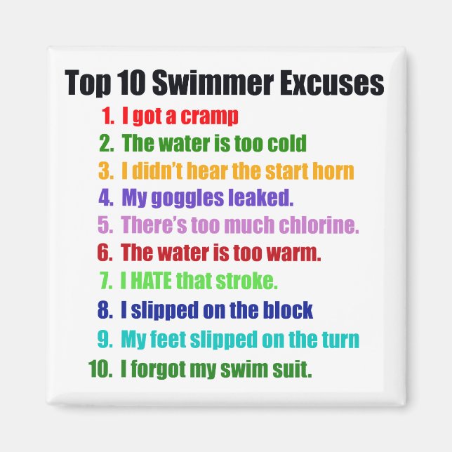 Top Ten Swimmers Excuses Magnet (Front)