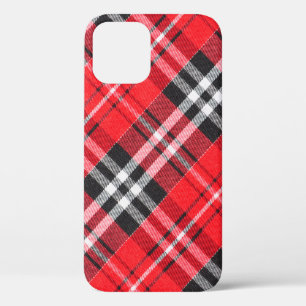 Top view of tartan cloth pattern on the table in r iPhone 12 case