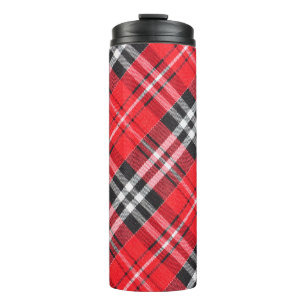 Top view of tartan cloth pattern on the table in r thermal tumbler