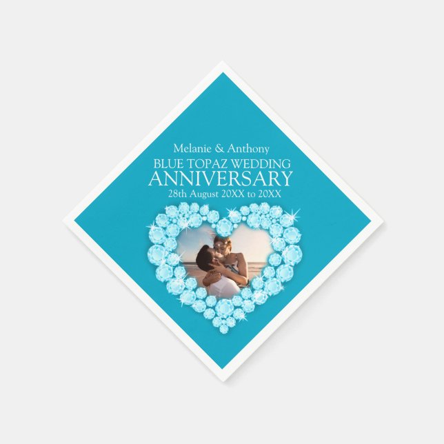 Topaz 4 years anniversary heart photo name napkins (Corner)