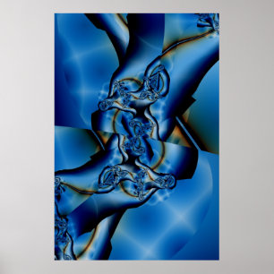 Topaz   Blue and White Fractal Art Poster