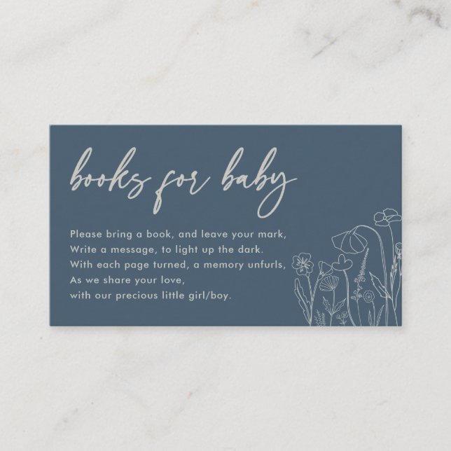 Topaz Blue Wildflower Line Art Books for Baby  Enclosure Card (Front)