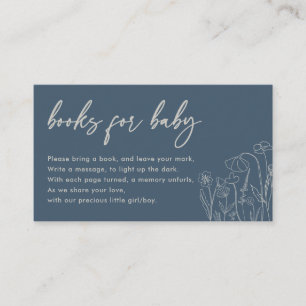 Topaz Blue Wildflower Line Art Books for Baby Enclosure Card