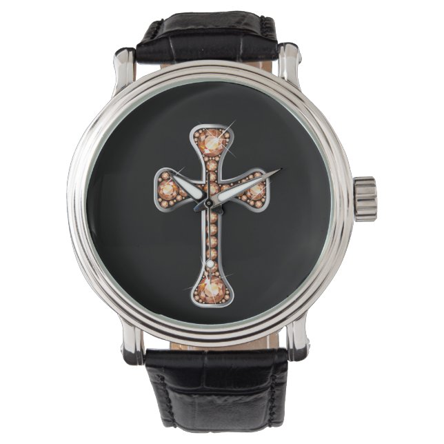 "Topaz" Christian Cross in Silver Watch (Front)