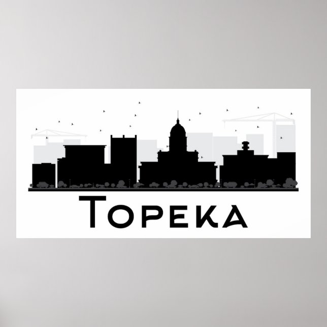 Topeka, Kansas | Black & White City Skyline Poster (Front)