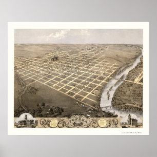 Topeka, KS Panoramic Map - 1869 Poster