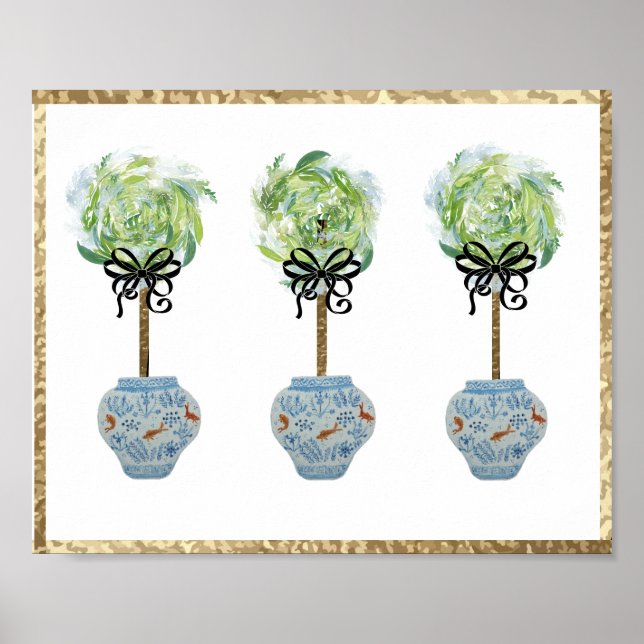 Topiaries Blue & White Ginger Jar Art Print Poster (Front)