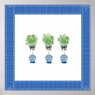 Topiary Blue and White Ginger Jar Art Print Poster