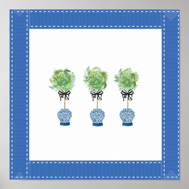 Topiary Blue and White Ginger Jar Art Print Poster (Front)