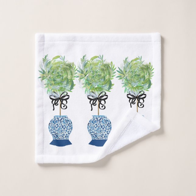 Topiary Blue and White Ginger Jar Bath Towel Set (Wash Cloth)