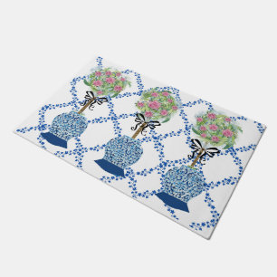Topiary Blue Roses Ginger Jars Jar Mat Doormat Rug