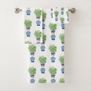 Topiary Blue White Ginger Jar Jars Bath Towel Set
