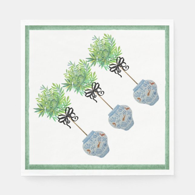 Topiary Blue & White Ginger Jar Paper Napkins (Front)