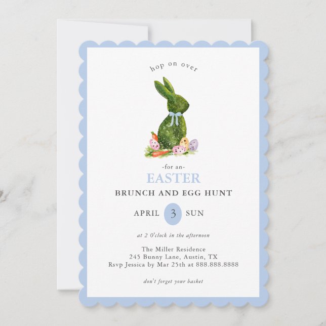 Topiary Bunny Easter Brunch and Egg hunt Invitation (Front)