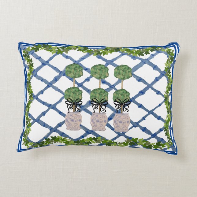 Topiary Chinoiserie Ginger Jar Jars Lumbar  Decorative Cushion (Back)