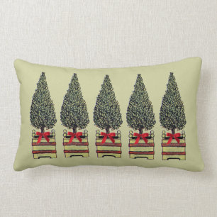Topiary Christmas Trees on Khaki or Custom Colour Lumbar Cushion