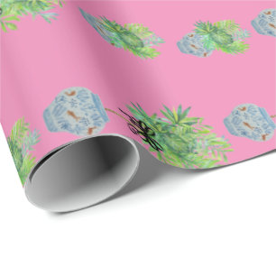 Topiary Topiaries Blue and White Ginger Jar Wrapping Paper