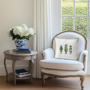 Topiary Tree in Stone Planters and Ticking Stripe Cushion