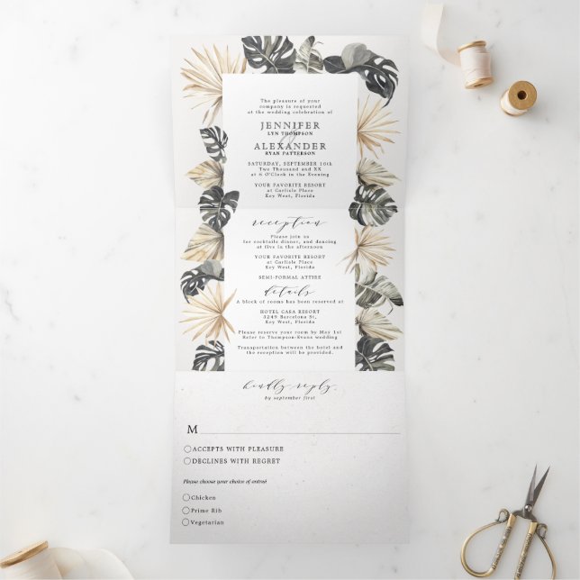 Topical Chic Beach Wedding Tri-Fold Invitation (Inside)