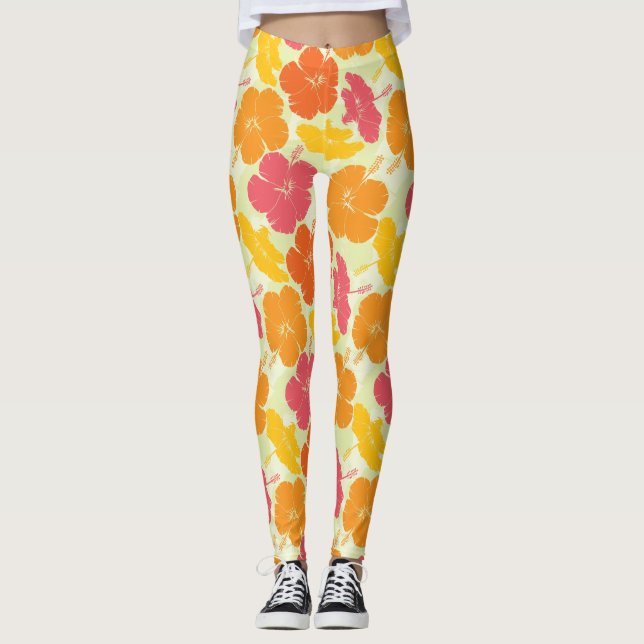 Topical Floral Hibiscus Pattern Leggings (Front)
