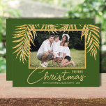 Topical Green Christmas Photo Holiday Card<br><div class="desc">Glamourous faux gold glitter palm fronds on a dark green background highlight your favourite photo on these holiday Christmas photo cards. Merry Christmas and your names on the bottom in chic lettering. High Definition for best quality. MORE COLORS and multi-photo style done for you in our collection.</div>