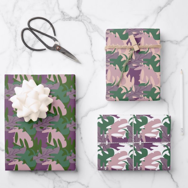 Topical Leaf Monstera Purple Green Jungle Wrapping Paper Sheet (Front)