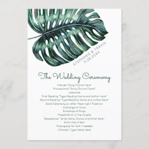 Topical Monstera Leaf Beach Island Wedding Program