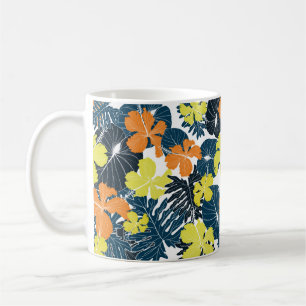 Topical palm leaves on seamless pattern . illustra coffee mug