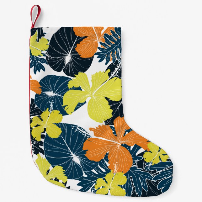 Topical palm leaves on seamless pattern . illustra small christmas stocking (Front)