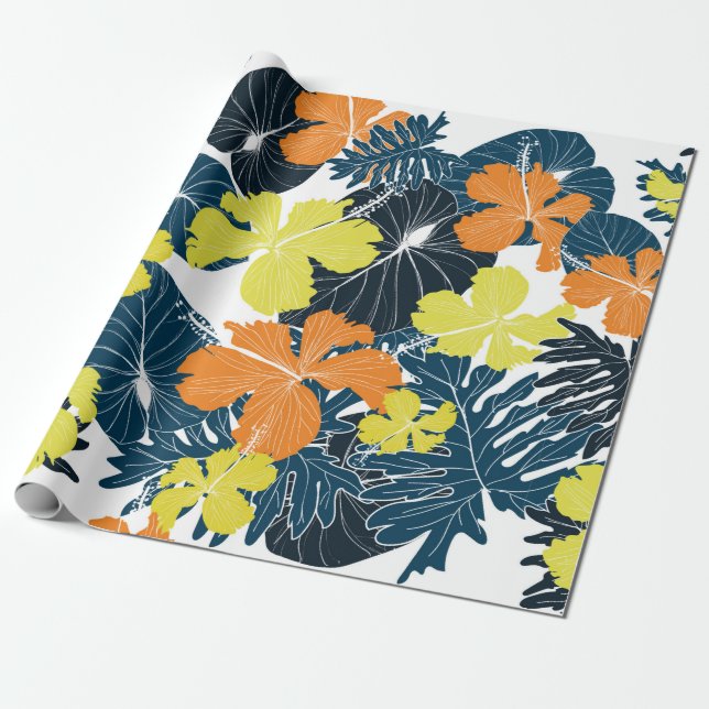 Topical palm leaves on seamless pattern . illustra wrapping paper (Unrolled)