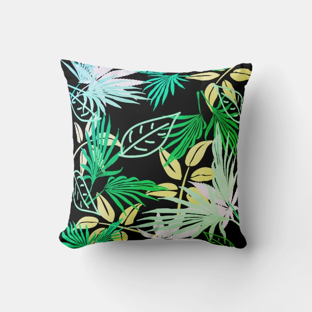 Topical Palm Tree Leaves Pattern Cushion Pillow (Front)