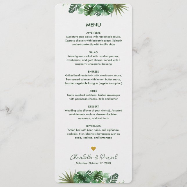 Topical Watercolor Pattern | Wedding Menu (Front)