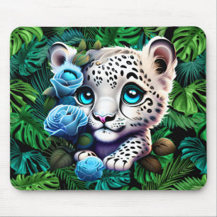 Topical White Leopard Cub  Mouse Pad