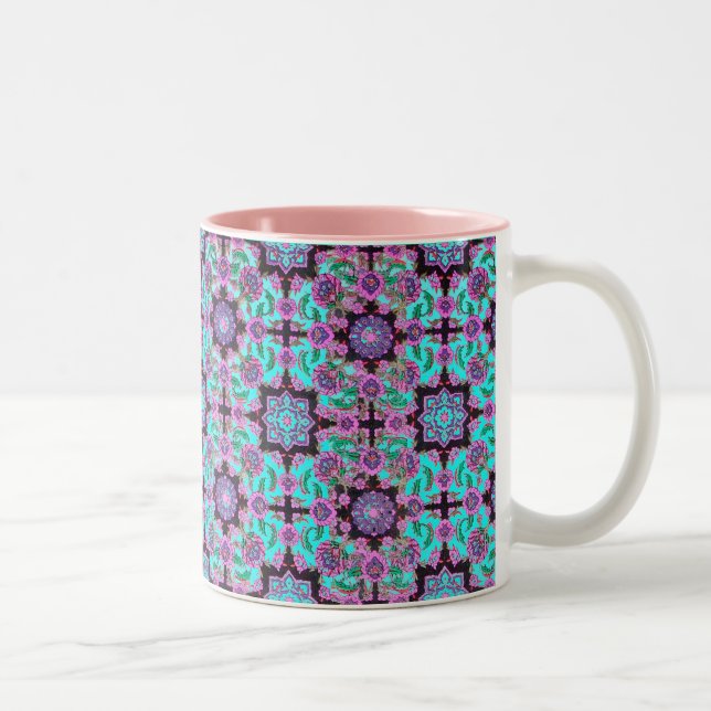 TOPKAPI, black and blue,purple ,green, pink Two-Tone Coffee Mug (Right)