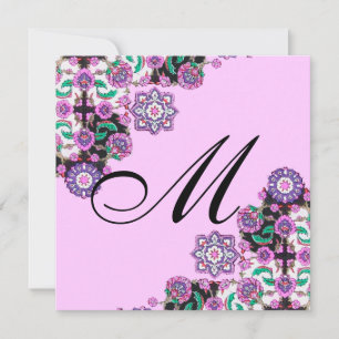 TOPKAPI BLACK  WHITE DAMASK MONOGRAM pink silver Invitation