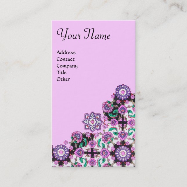 TOPKAPI,DAMASK FLORAL PINK PURPLE BLACK FLOWERS BUSINESS CARD (Front)