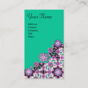 TOPKAPI,FLORAL PINK GREEN ORIENTAL DAMASK FLOWERS BUSINESS CARD