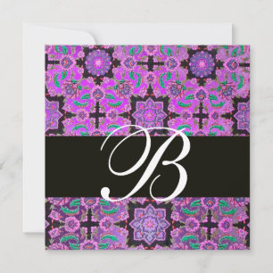 TOPKAPI PURPLE  BLACK  DAMASK MONOGRAM pink green Invitation
