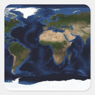 Topographic & bathymetric shading of full earth square sticker