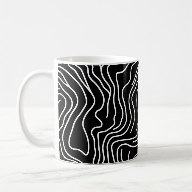 Topographic Line Art in Black 🗺️ Coffee Mug (Left)
