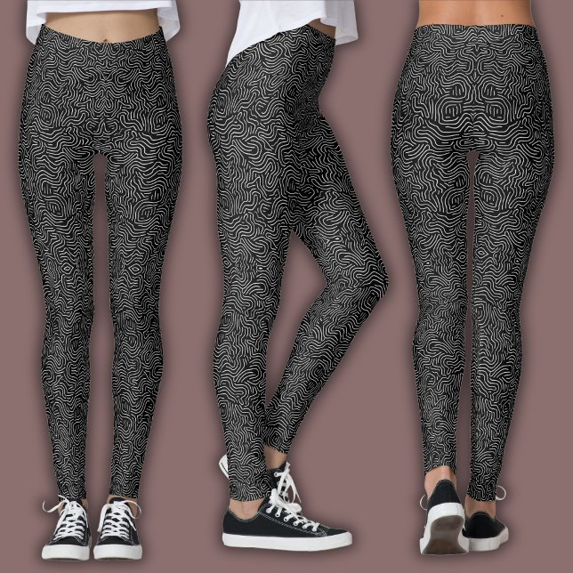 Topographic Line Pattern | Black and White Leggings (Creator Uploaded)