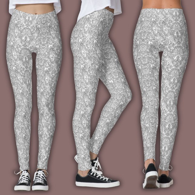Topographic Line Pattern | White and Black Leggings (Creator Uploaded)
