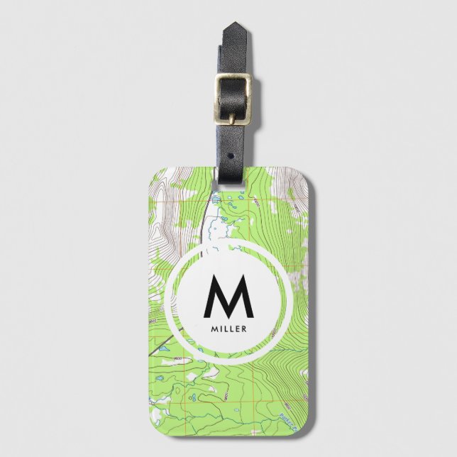 Topographic Map Monogram Luggage Tag (Front Vertical)