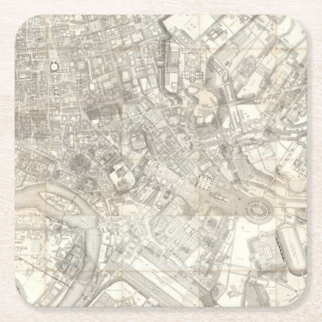 Topographic Map of Ancient Rome, Italy Square Paper Coaster (Front)